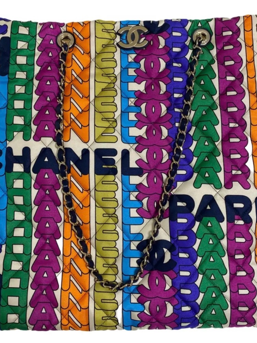 CHANEL Quilted Multicolor Rainbow Logo Tote